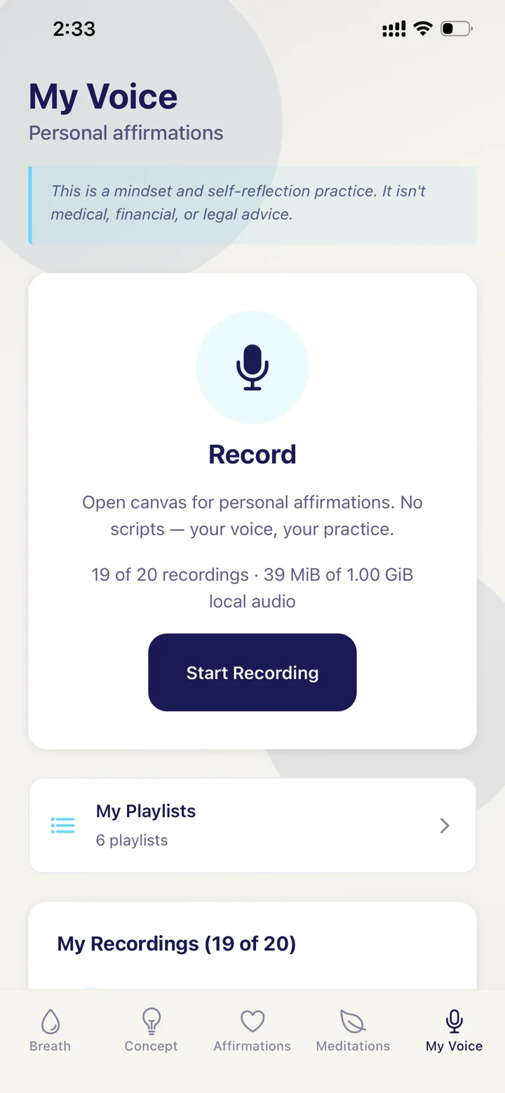 My Voice personal recording studio